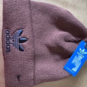 adidas Trefoil Knit Beanie - Mauve with Navy Logo